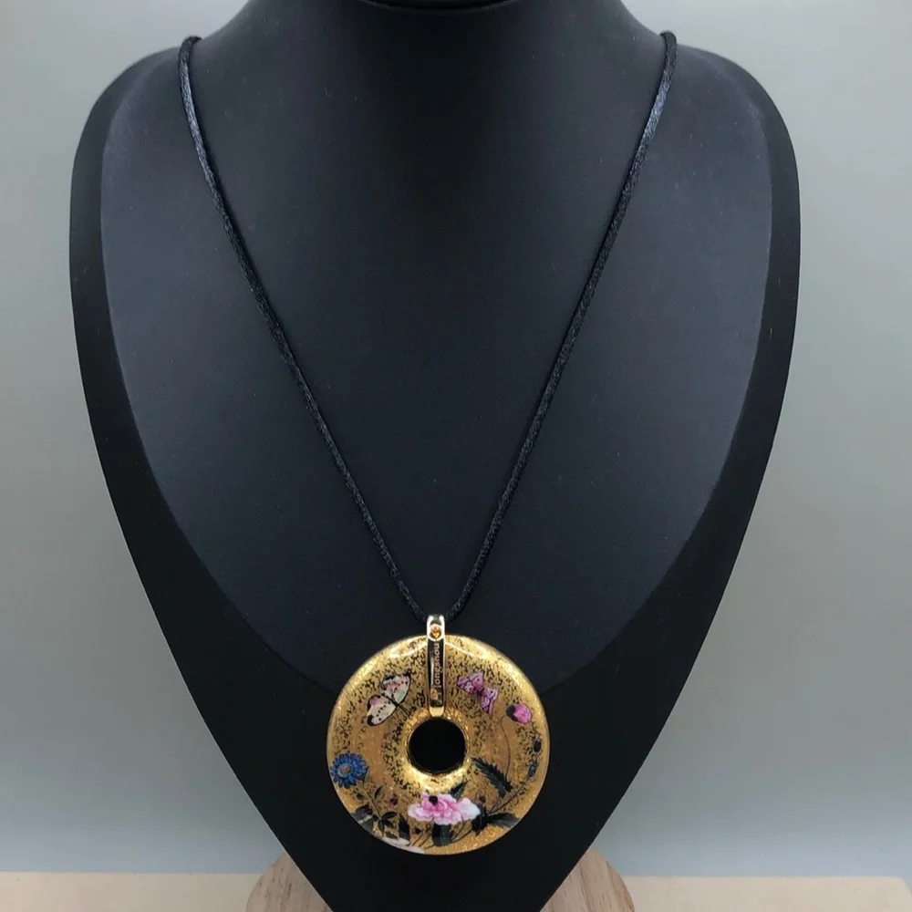 Goebel Hongshou butterfly enamel pendant necklace-statement size 2 sides - Picture 2 of 8